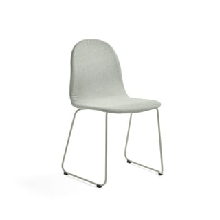 Kėdė Gander, slidžių formos kojos, sėdynės aukštis 450 mm, audinys, žaliai pilka
