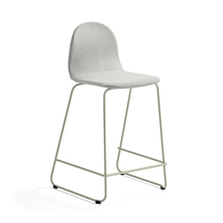 Bar chair GANDER, skid base, seat height: 630 mm, fabric, green grey
