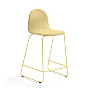 Krzesło barowe GANDER, płozy, siedzisko 630 mm, tkanina, musztardowy