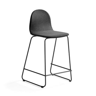 Bar chair GANDER, skid base, seat height: 630 mm, fabric, grey