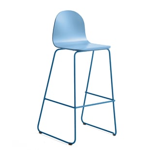 Bar chair GANDER, skid base, seat height: 790 mm, laquered, blue
