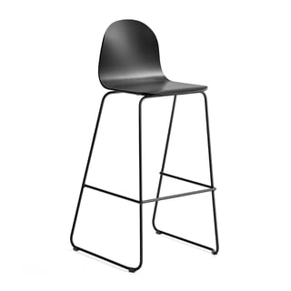 Baro kėdė Gander, slidžių formos kojos, sėdynės aukštis 790 mm, lakuota, juoda