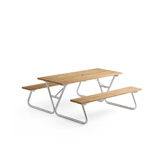 Długi stół piknikowy z ławkami PICNIC PINE, 1800 mm, brązowy