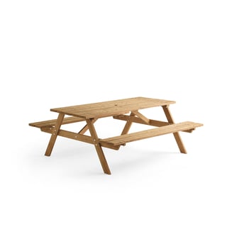 Table with bench CAMP PINE, 1800 mm, brown