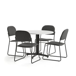 Baldų komplektas Sanna + Dawson, 1 stalas + 4 antracito spalvos kėdės