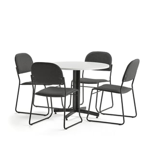 Møbelgruppe Sanna + Dawson, 1 bord og 4 antracitgrå stole