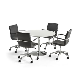Sestava LILY + DELTA, stůl Ø 1100 mm a 4 černé židle