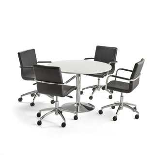 Møbelgruppe Lily + Delta, 1 bord og 4 sorte stole