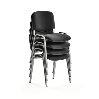 Konferencijska stolica NELSON, 4 kom/pak, crna tkanina, alu siva