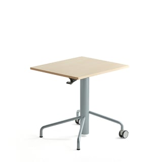 Výškově nastavitelný stůl ARISE, 600x700 mm, šedá podnož, lamino, bříza