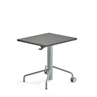 Ståbord ARISE, hev/senk, L700 B600 H690–1085 mm, grått stativ/mørk grå linoleum