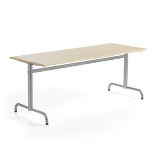 Stół PLURAL, 1800x700x720 mm, blat HPL, brzoza, srebrny