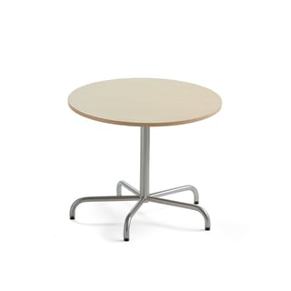 Stół PLURAL, Ø900x720 mm, dźwiękochłonny HPL, brzoza, srebrny