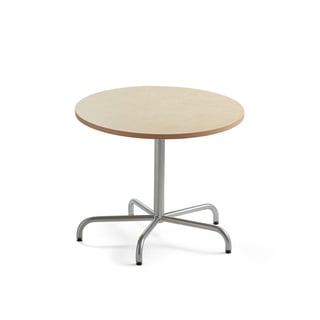 Tisch PLURAL, Ø900x720 mm, Linoleum-Platte, beige, silber