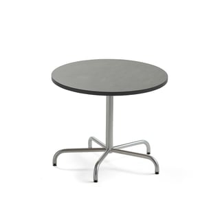 Pöytä PLURAL, Ø900x720 mm, ääntä vaimentava linoleumi, tummanharmaa, hopeanharmaa
