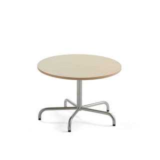 Stół PLURAL, Ø900x600 mm, dźwiękochłonny HPL, brzoza, srebrny