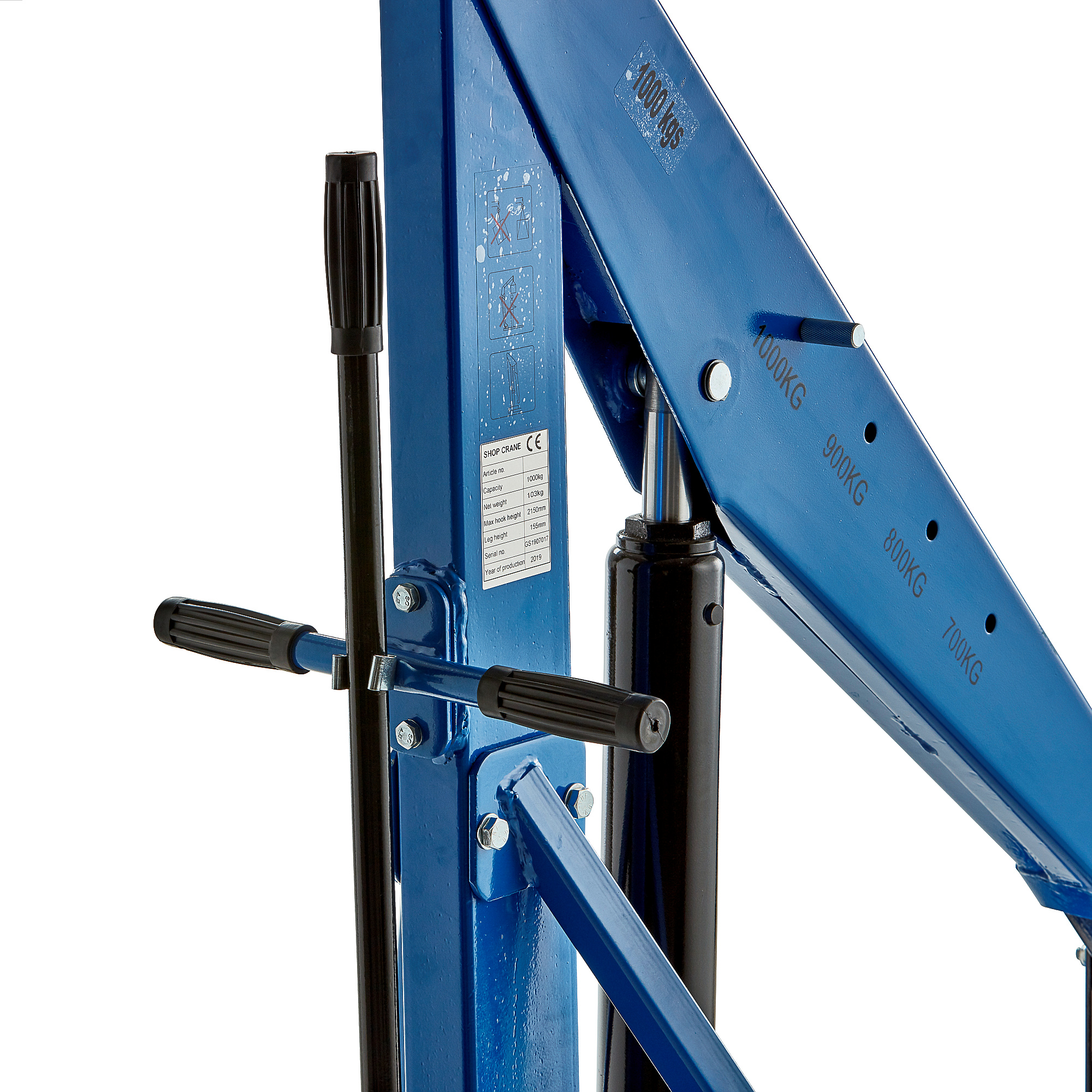 Folding workshop crane, 1000 kg load, blue | AJ Products