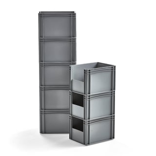 Kommissionierbox FRASER, 400 x 300 x 270 mm, Kunststoff grau, 8 Stück/Packung