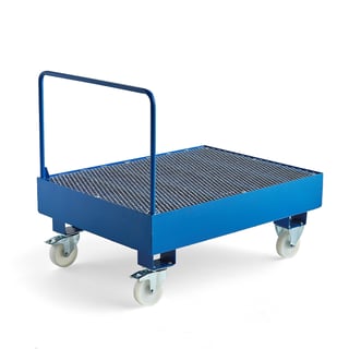 Mobile spill pallet with mesh grid, 2 drums, 1250x950 mm, blue