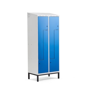 Z-locker CLASSIC, leg frame, 2 modules, 4 doors, 2100x800x550 mm, blue