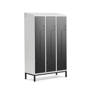 Z-locker CLASSIC, leg frame, 3 modules, 6 doors, 2100x1200x550 mm, black
