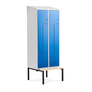 Z-locker CLASSIC, zitbank, 2 modules, 4 deuren, 2290 x 800 x 550 mm, blauw