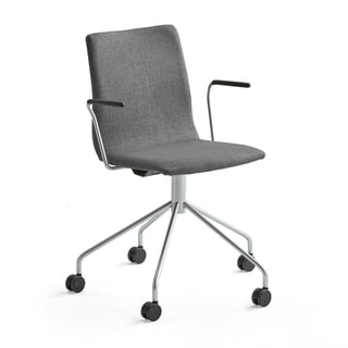 Konferencijska stolica OTTAWA, na točkiće sa rukonaslonima, siva tkanina, siva