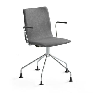 Konferencijska stolica OTTAWA s postoljem s krakovima i rukonaslonom, siva tkanina, siva