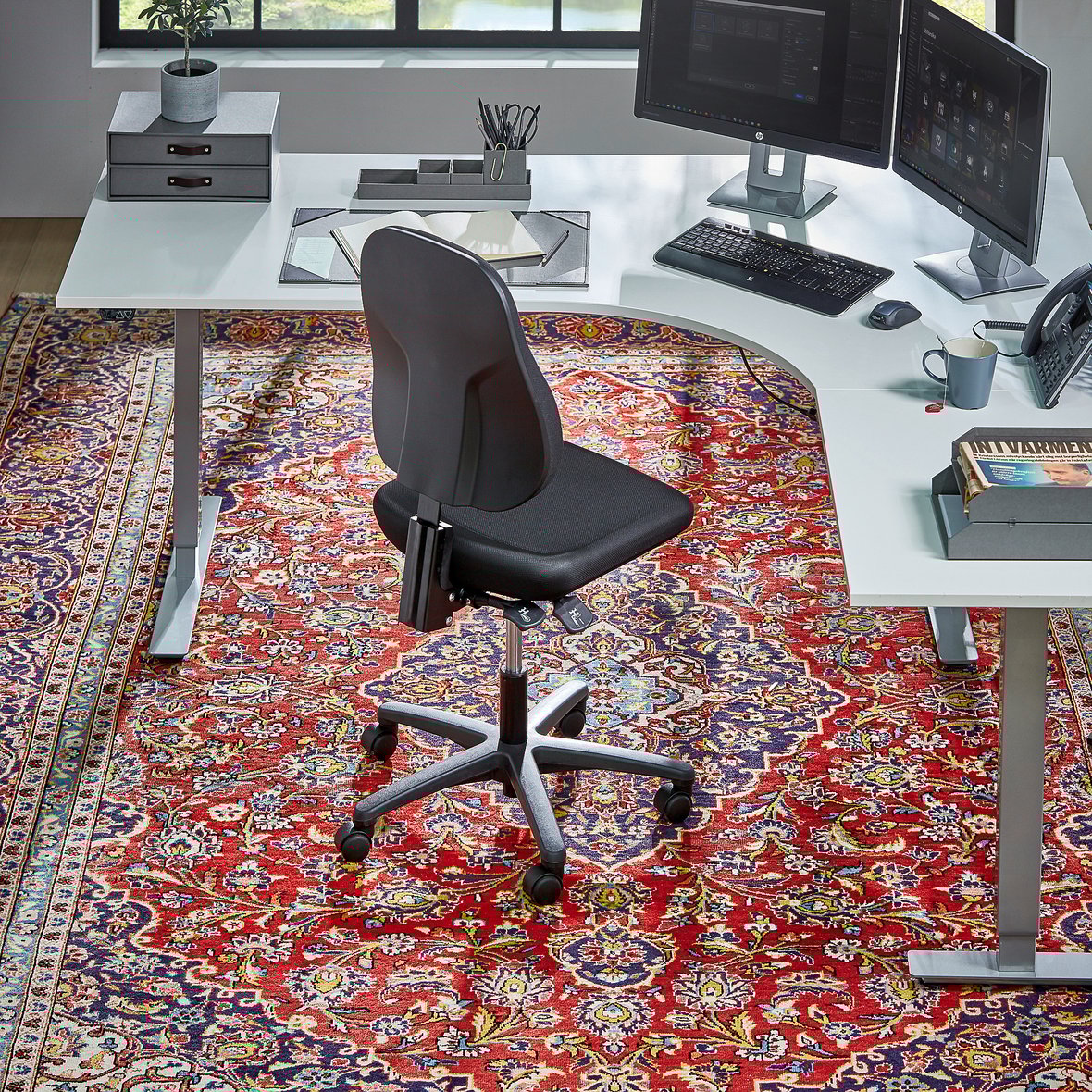 Office chair LEEDS with moulded back and seat, black fabric AJ Products