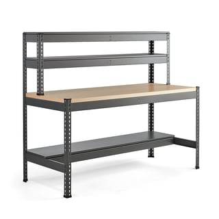 Workbench COMBO, hardboard, with half bottom shelf, 1840x775x1530 mm