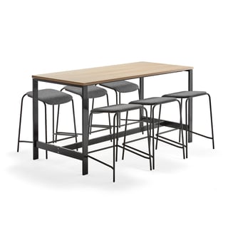 Conference package deal VARIOUS + ATTEND, 1 table and 6 stools, anthracite