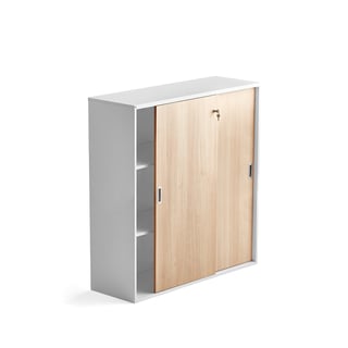 Zamykana szafa MODULUS XL z drzwiami przesuwnymi, 1200x1200 mm, biały, drzwi dąb