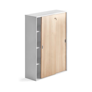 Zamykana szafa MODULUS XL z drzwiami przesuwnymi, 1600x1200 mm, biały, drzwi dąb