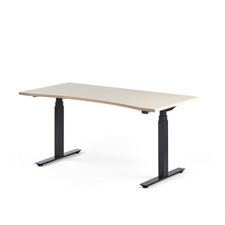 Podesiv stol MODULUS, zaobljeni, 1600x800 mm, crni okvir, breza