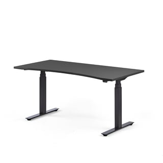 Výškově nastavitelný stůl MODULUS, vykrojený, 1600x800 mm, černý rám, černá