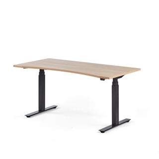 Výškově nastavitelný stůl MODULUS, vykrojený, 1600x800 mm, černý rám, dub