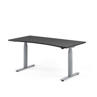 Skrivbord MODULUS, höj och sänkbart, maguttag, 1600x800 mm, silver, svart