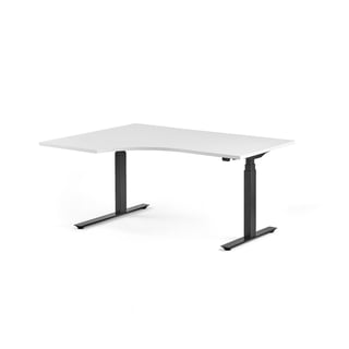 Výškově nastavitelný stůl MODULUS, rohový, 1600x1200 mm, černý rám, bílá