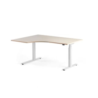 Standing desk MODULUS, ergonomic, 1600x1200 mm, white frame, birch