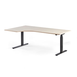 Kotna električna dvižna pisalna miza MODULUS, ergonomična, 2000x800 mm, črni okvir, breza