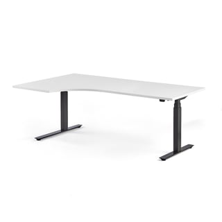 Výškovo nastaviteľný rohový stôl MODULUS, 2000x1200 mm, čierna, biela