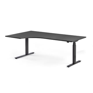 Hjørneskrivebord MODULUS, hev/senk, L2000 B1200 H640–1290 mm, svart/svart