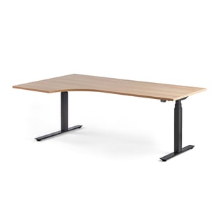 Výškovo nastaviteľný rohový stôl MODULUS, 2000x1200 mm, čierna, dub