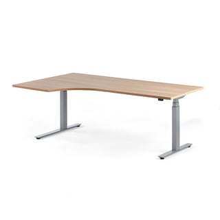 Výškově nastavitelný stůl MODULUS, rohový, 2000x1200 mm, stříbrný rám, dub