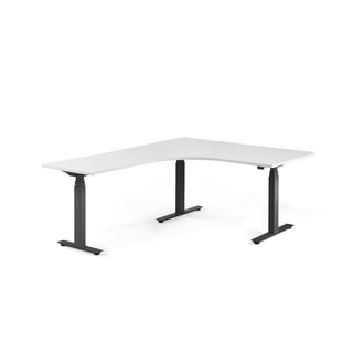 Podesiv stol MODULUS, L-oblik, 1600x1200 mm, crni okvir, bijeli