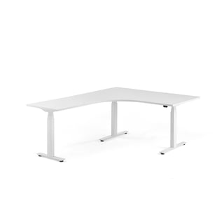 Hörnskrivbord MODULUS, höj och sänkbart, 1600x2000 mm, vit, vit