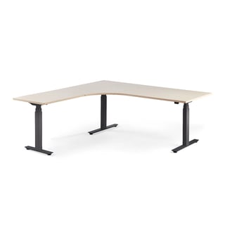 Kotna električna dvižna pisalna miza MODULUS, ergonomična, 2000x2000 mm, črni okvir, breza