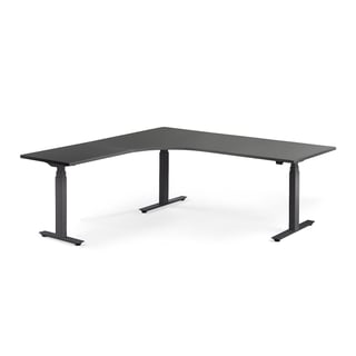 Výškovo nastaviteľný rohový stôl MODULUS, 2000x2000 mm, čierna, čierna