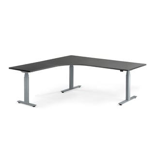 Výškově nastavitelný stůl MODULUS, rohový, 2000x2000 mm, stříbrný rám, černá