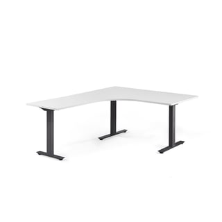 Ergonomična miza MODULUS, T-ogrodje, 1600x2000 mm, črno ogrodje, bela